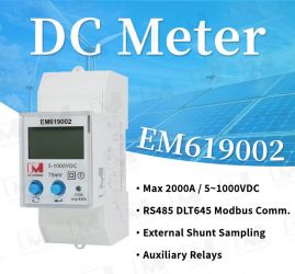 EM619002 0-100A 5-1000V Off-Grid Solar Battery Din Rail Bidirectional RS485 Modbus DC Energy Monitor