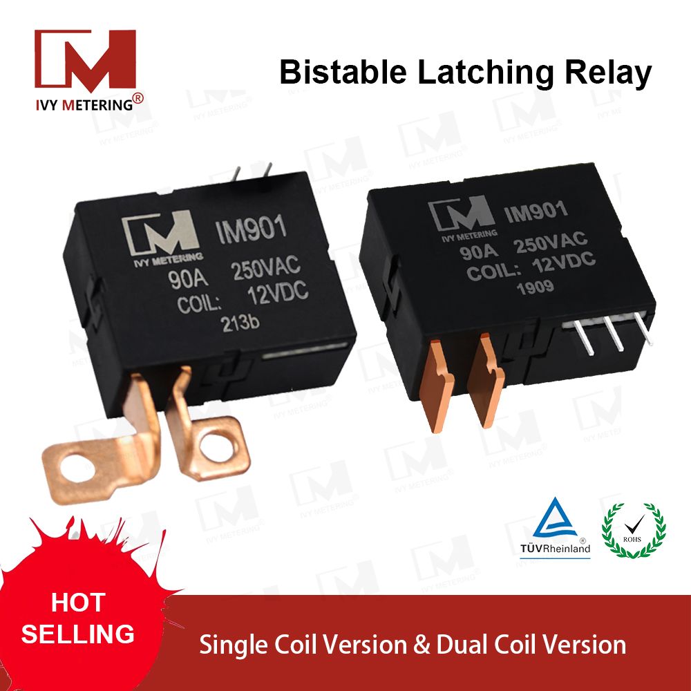 IM901 IEC61851-1 90A 230VAC Dual Coil 12VDC SPDT PCB Mount Bistable Relay for 63A EV Charger