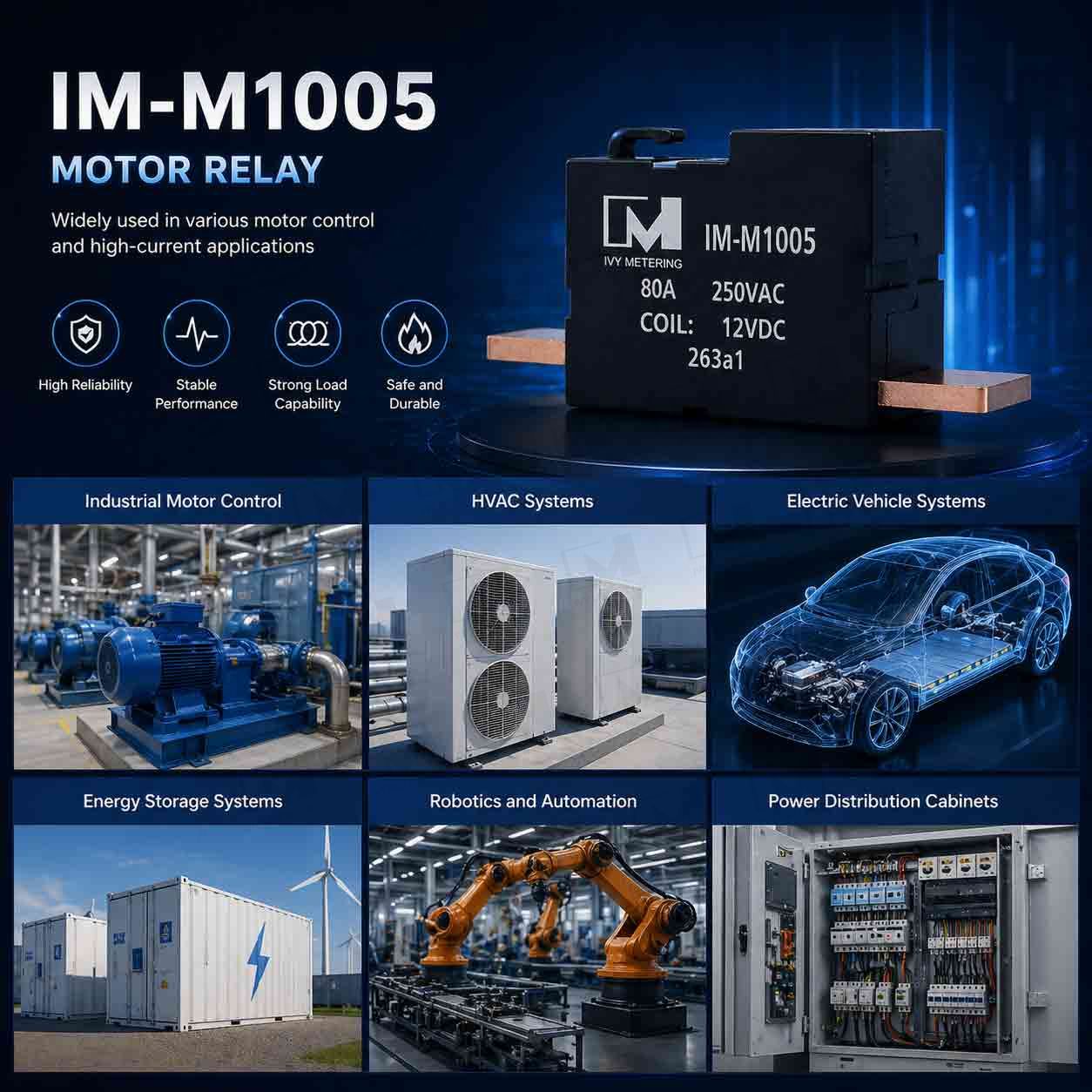IM-M1005 80A 250VAC 1P Single-Phase Motor Latching Relay IM-M1005 80A 250VAC 1P Single-Phase Motor Latching Relay